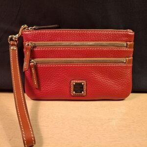 Dooney & Bourke Red Leather/Pebble Grain Triple Zip Wristlet